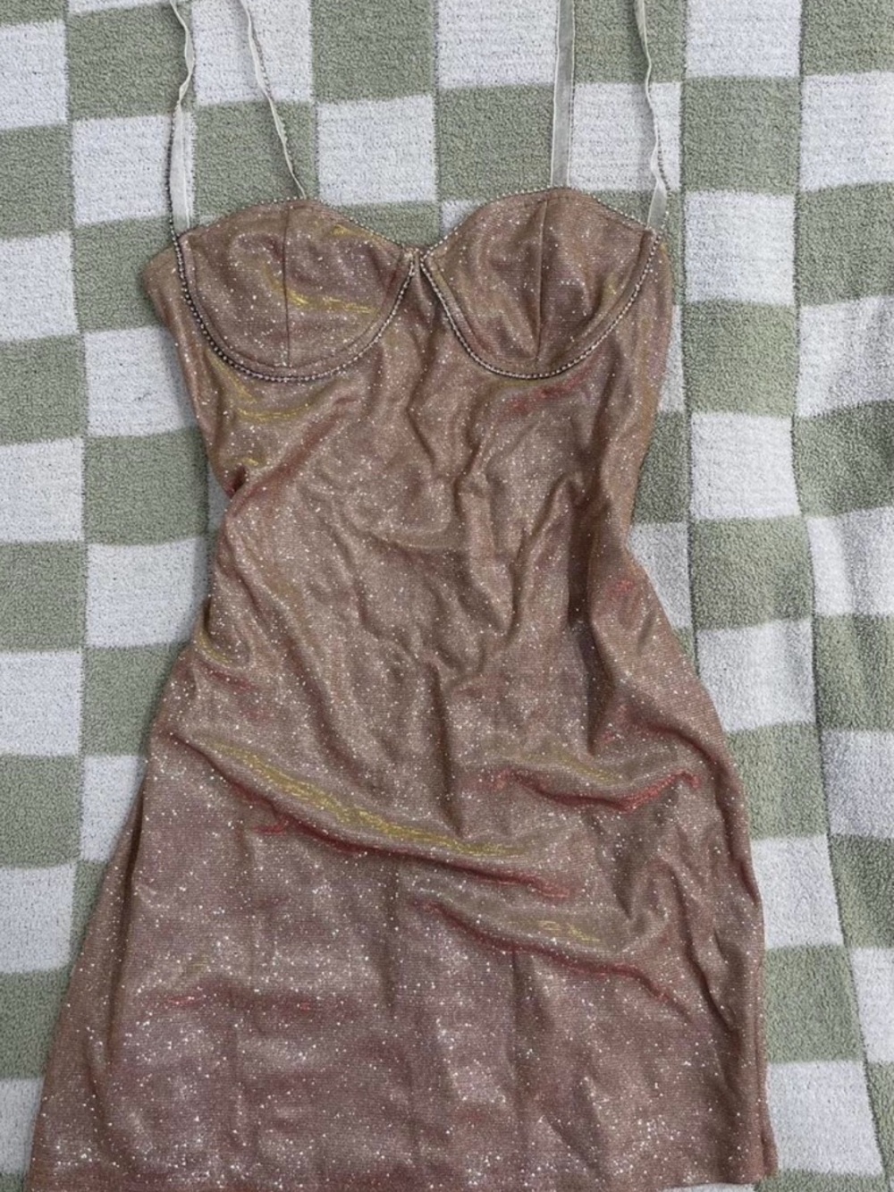 Sparkle Sheen Strappy Bodycon Dress in Champagne